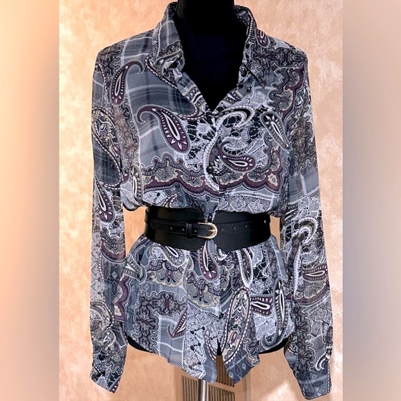 Vintage Draper’s & Damon’s Very Sheer Plaid & Paisley Blouse - Stunning! - Picture 4 of 15